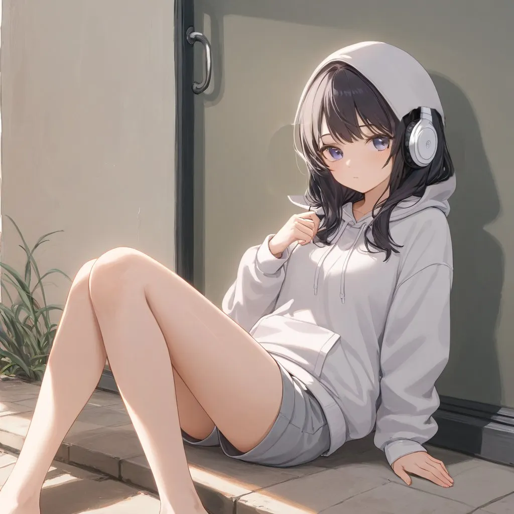 Girl in hoodie with headphones