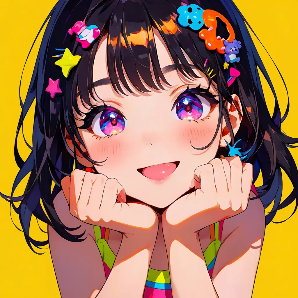 カラフルな瞳の笑顔の女の子