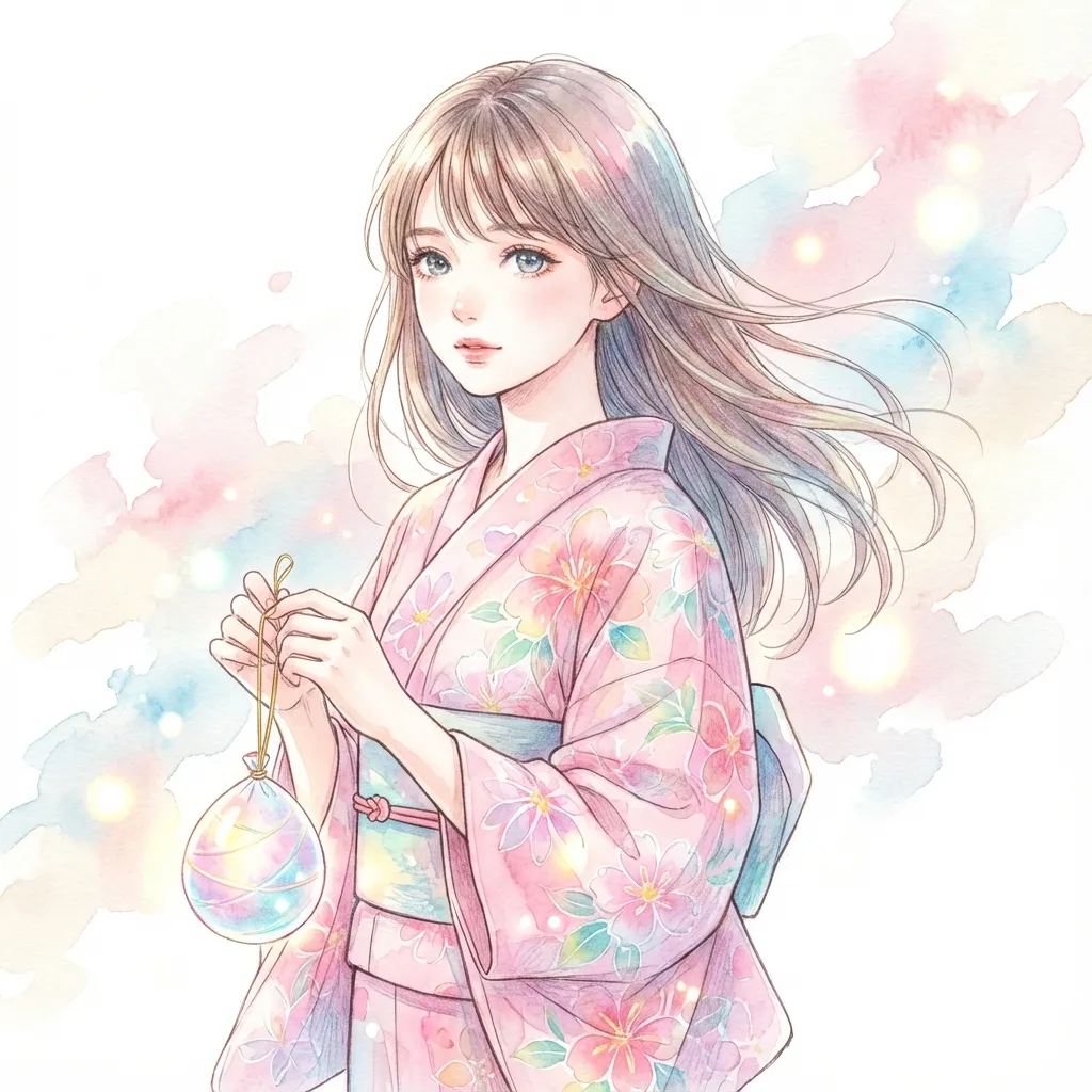 夏日祭典戀歌:水彩和服少女