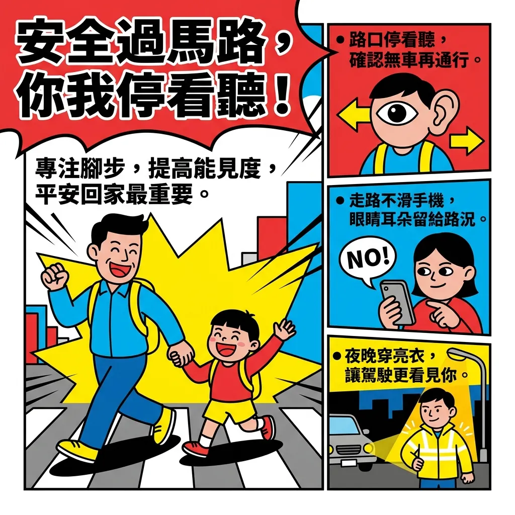 安全過馬路,你我停看聽!交通安全公益海報設計