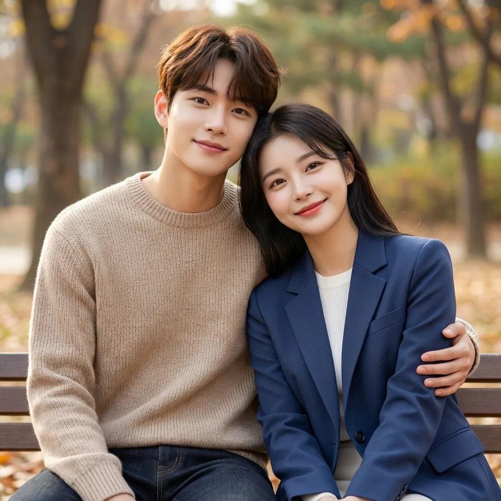 秋日情侶的溫馨依偎