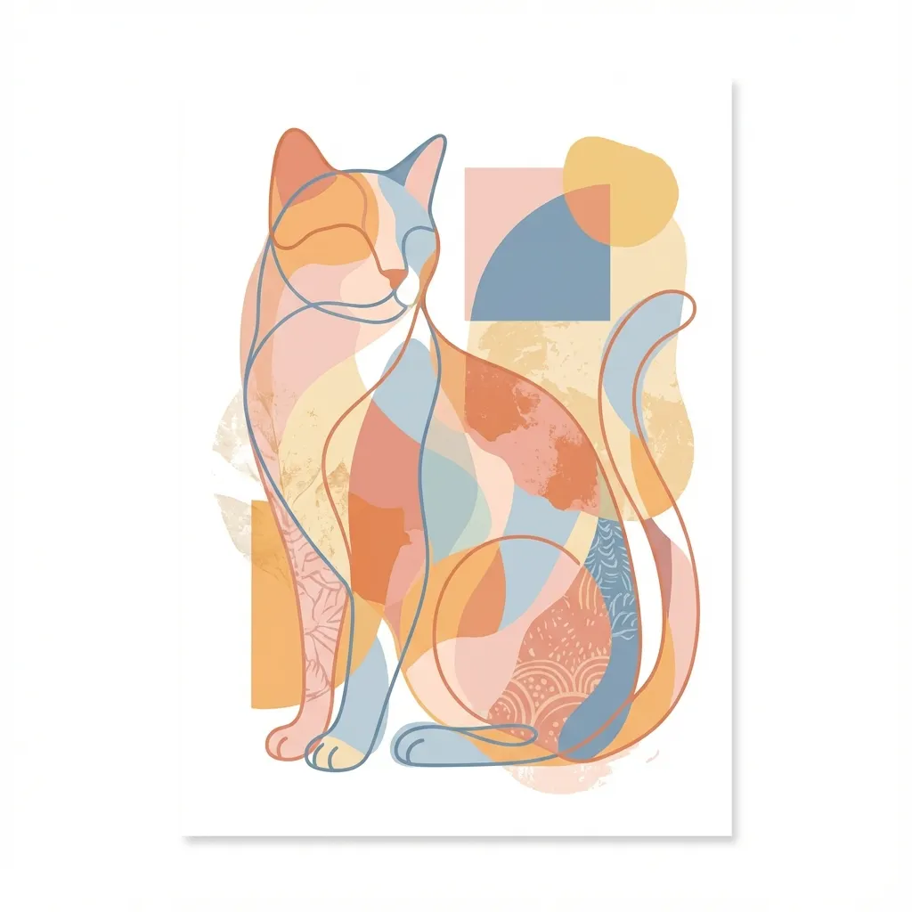 多巴胺極簡貓咪：線條與色塊的超現實共舞
