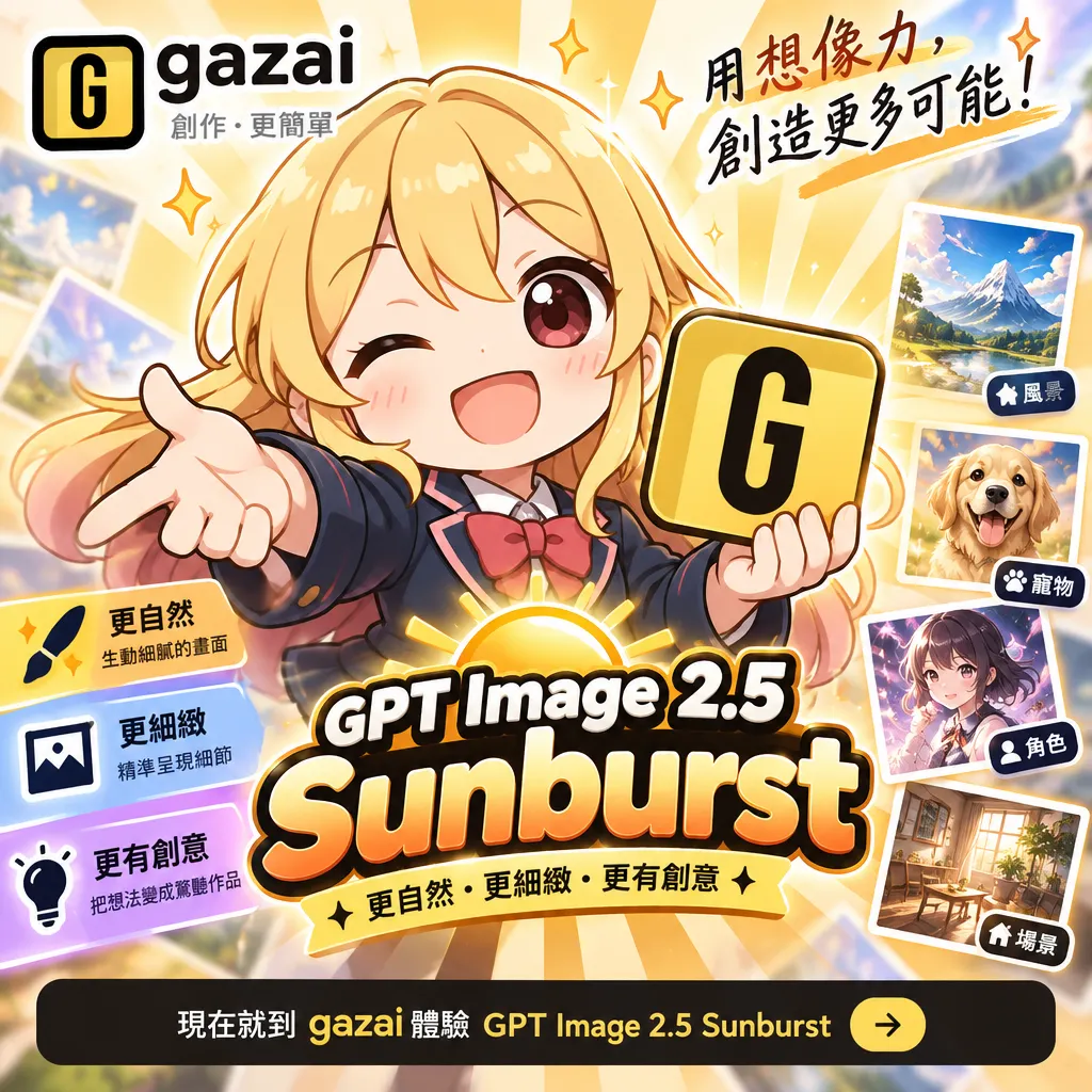 gazai 全新進化:GPT Image 2.5 Sunburst 正式上線