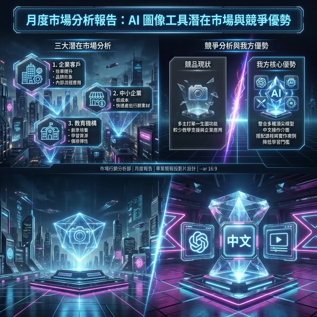未來科技感:AI 圖像工具市場分析專業簡報設計