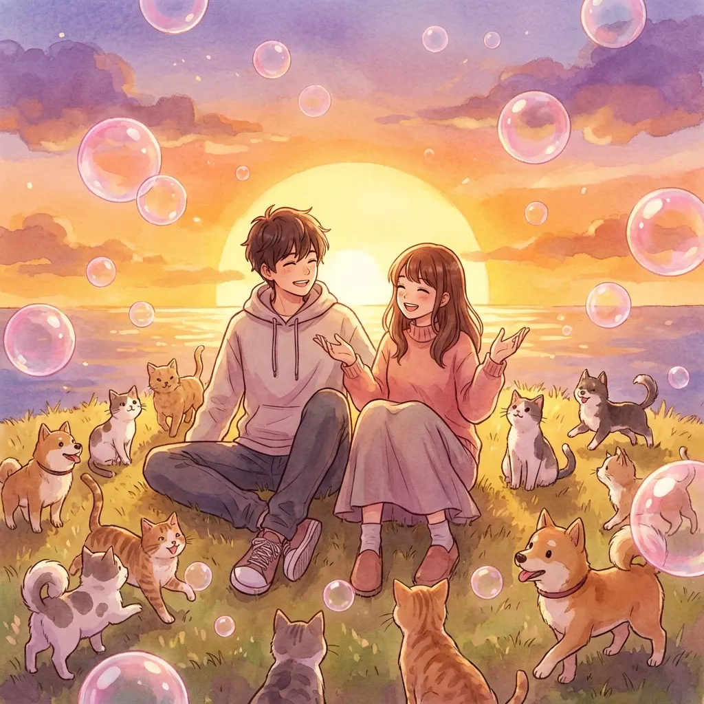 夕陽下的甜蜜約會:與毛孩共度的粉紅泡泡時光