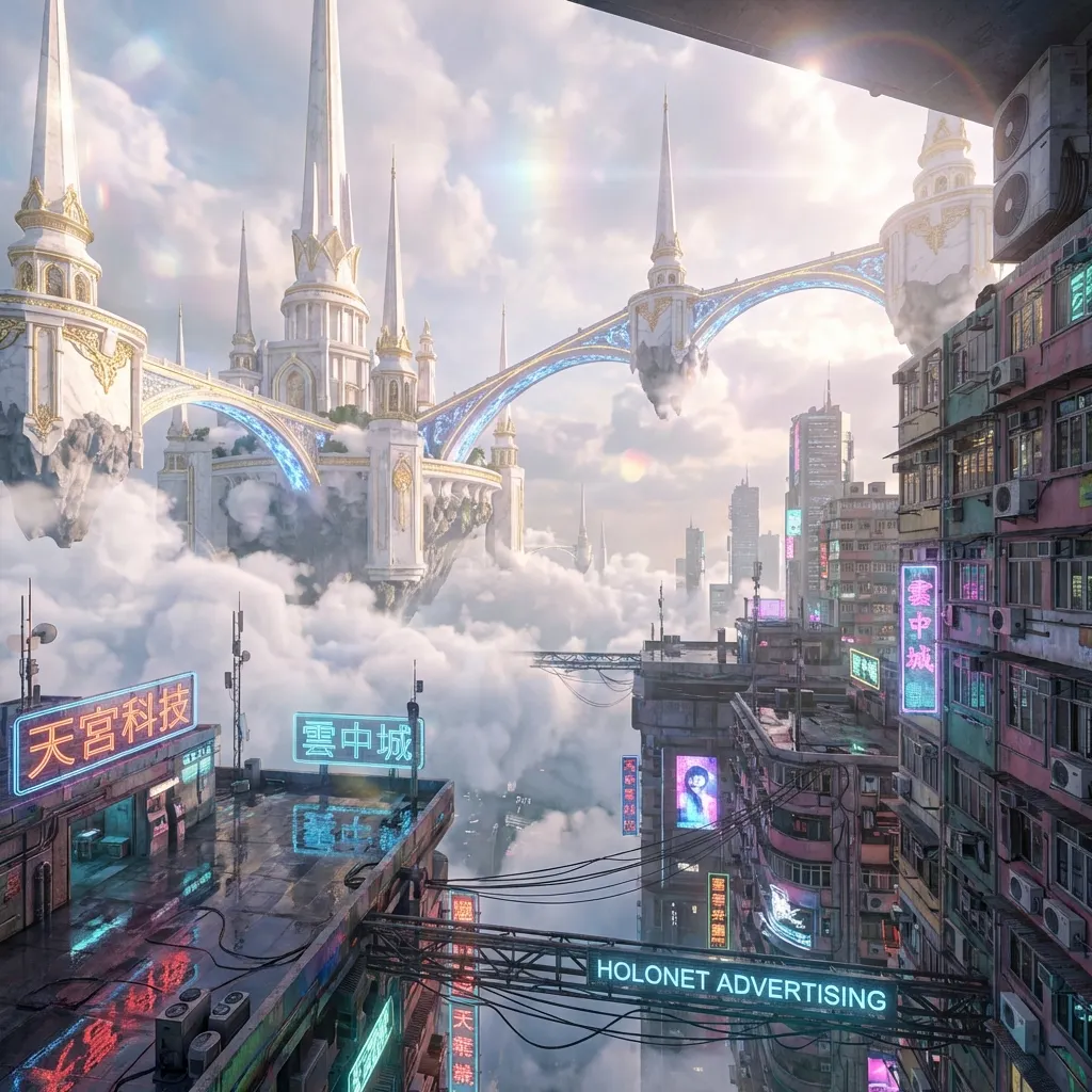 雲端聖境與霓虹市井：交織的浮空城之夢