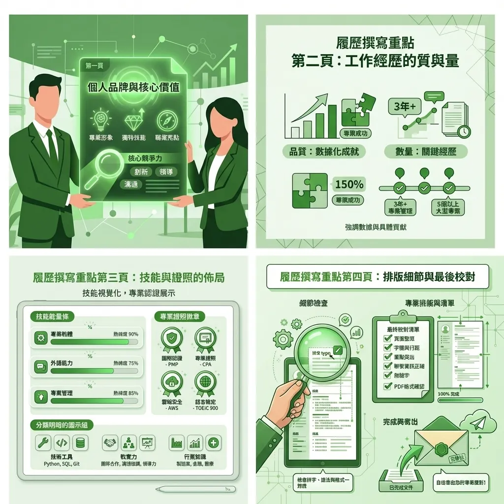 職場菁英履歷撰寫指南：清新綠能系列插畫
