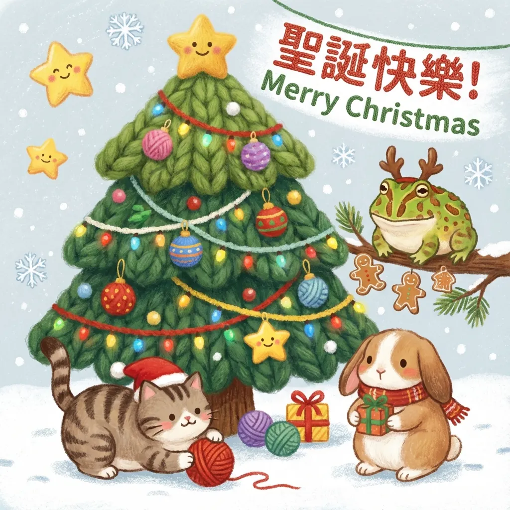 可愛動物的溫馨聖誕