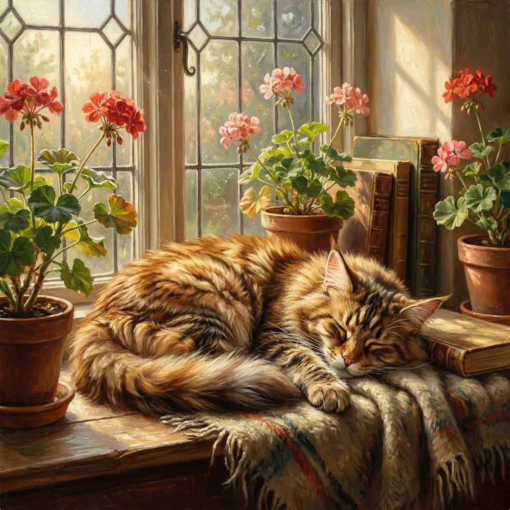 窗邊午憩：酣睡的虎斑貓