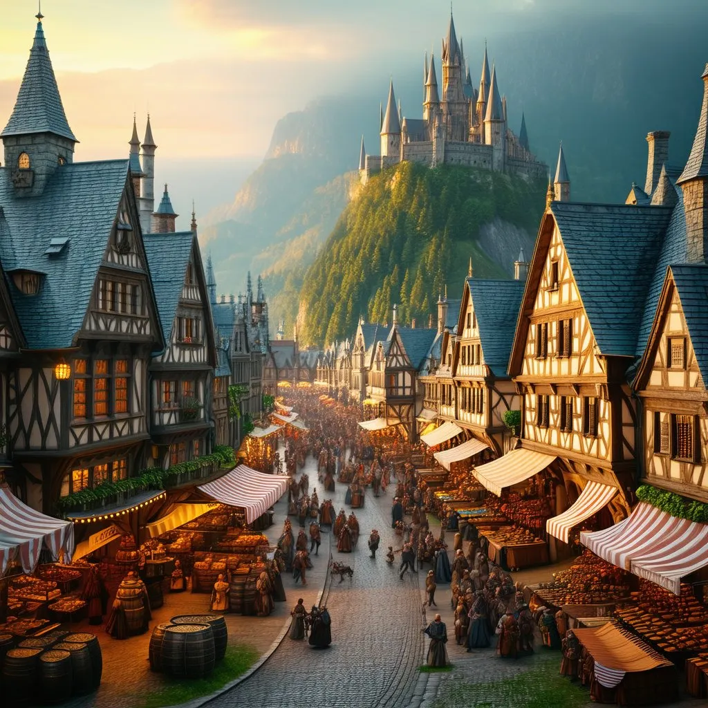 黄金時間の中世ファンタジー都市