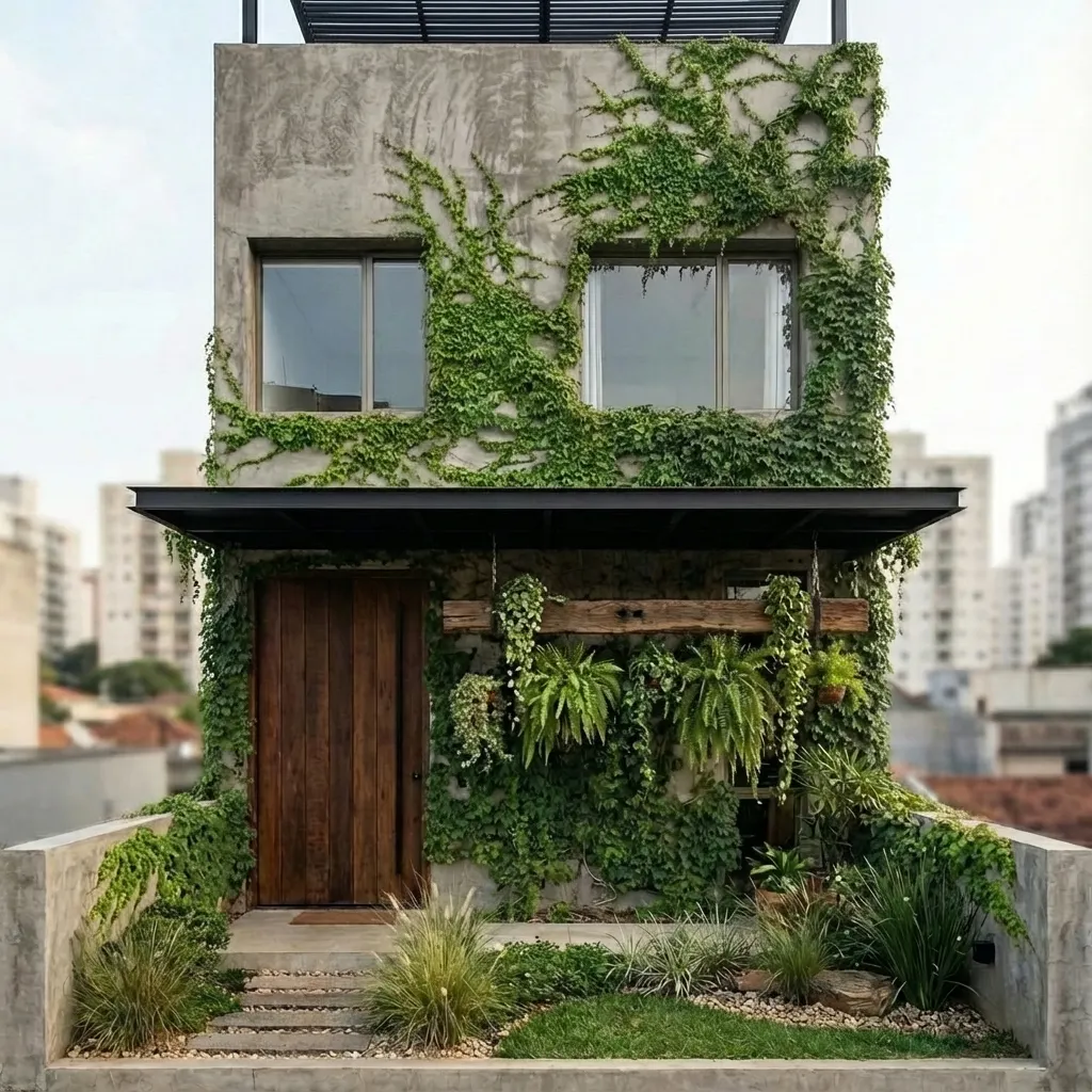 城市中獨棟的綠植房子