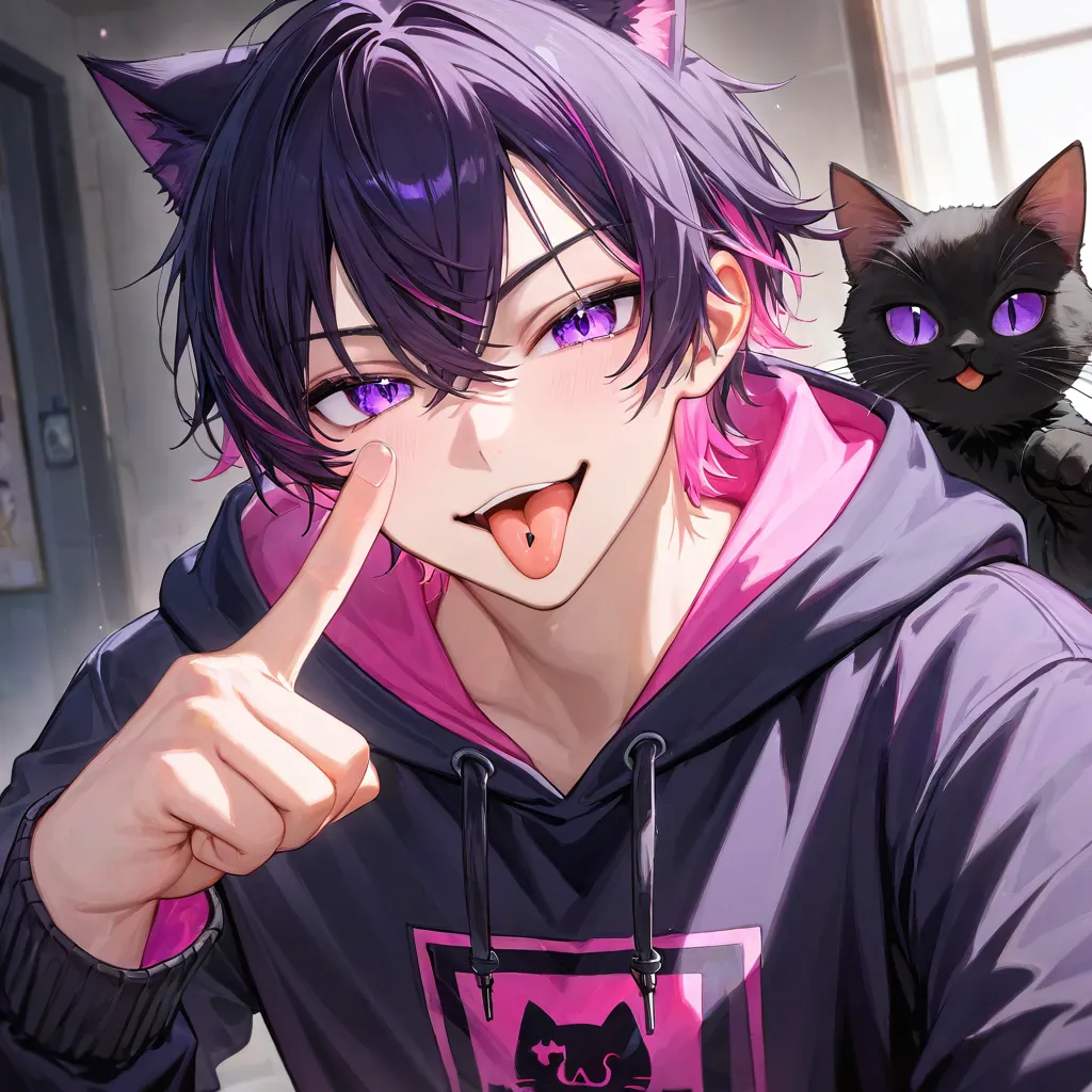 やんちゃな少年と黒猫のいたずら