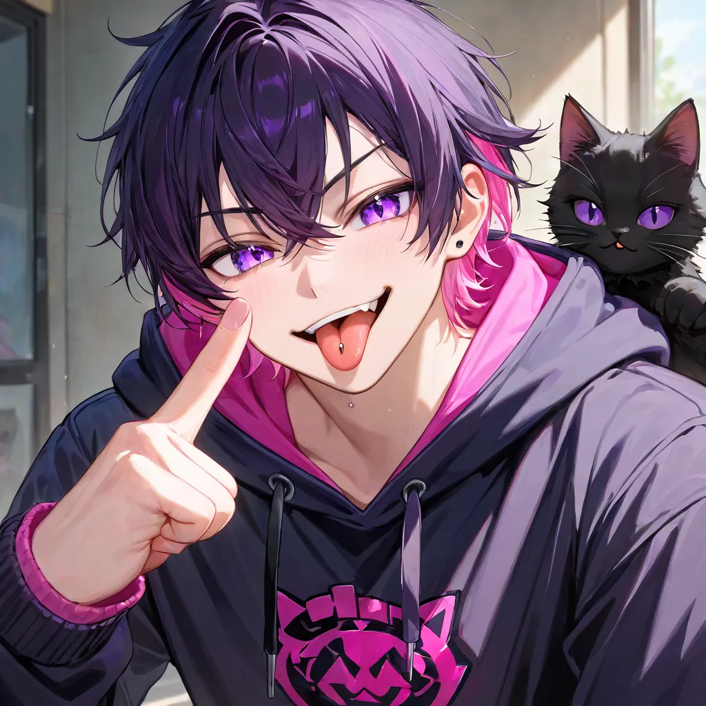 挑発的な視線と黒猫