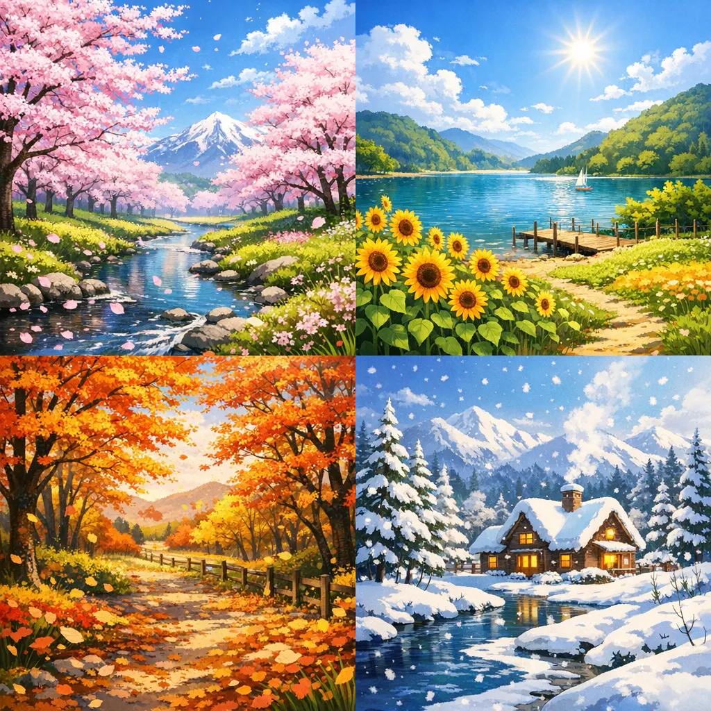 四季風光四格畫