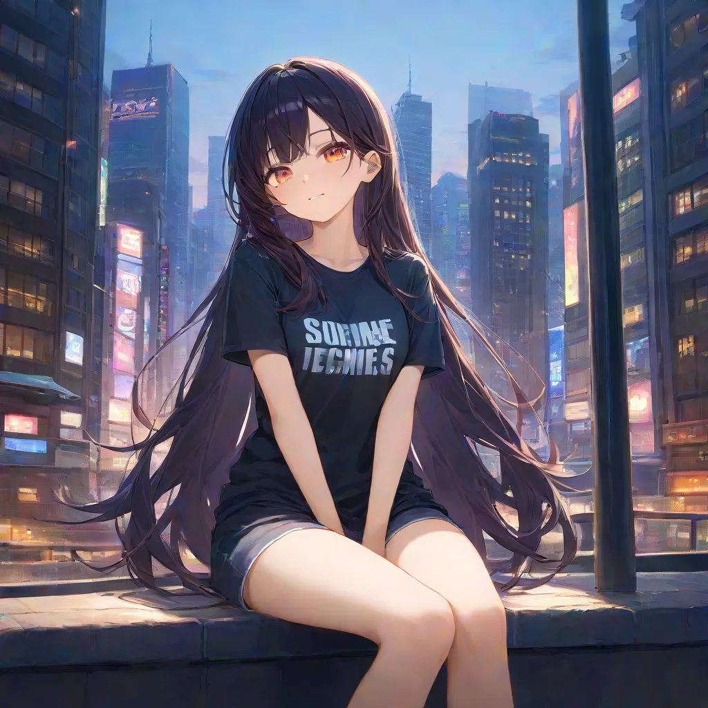 城市夜色中的長髮少女