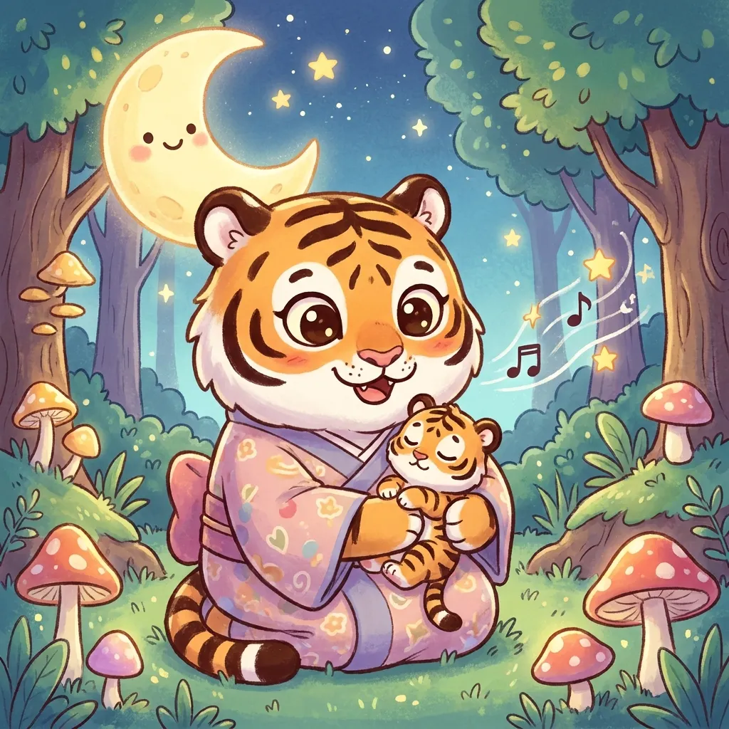 月光下的搖籃曲:虎媽媽與小老虎的森林暖時光