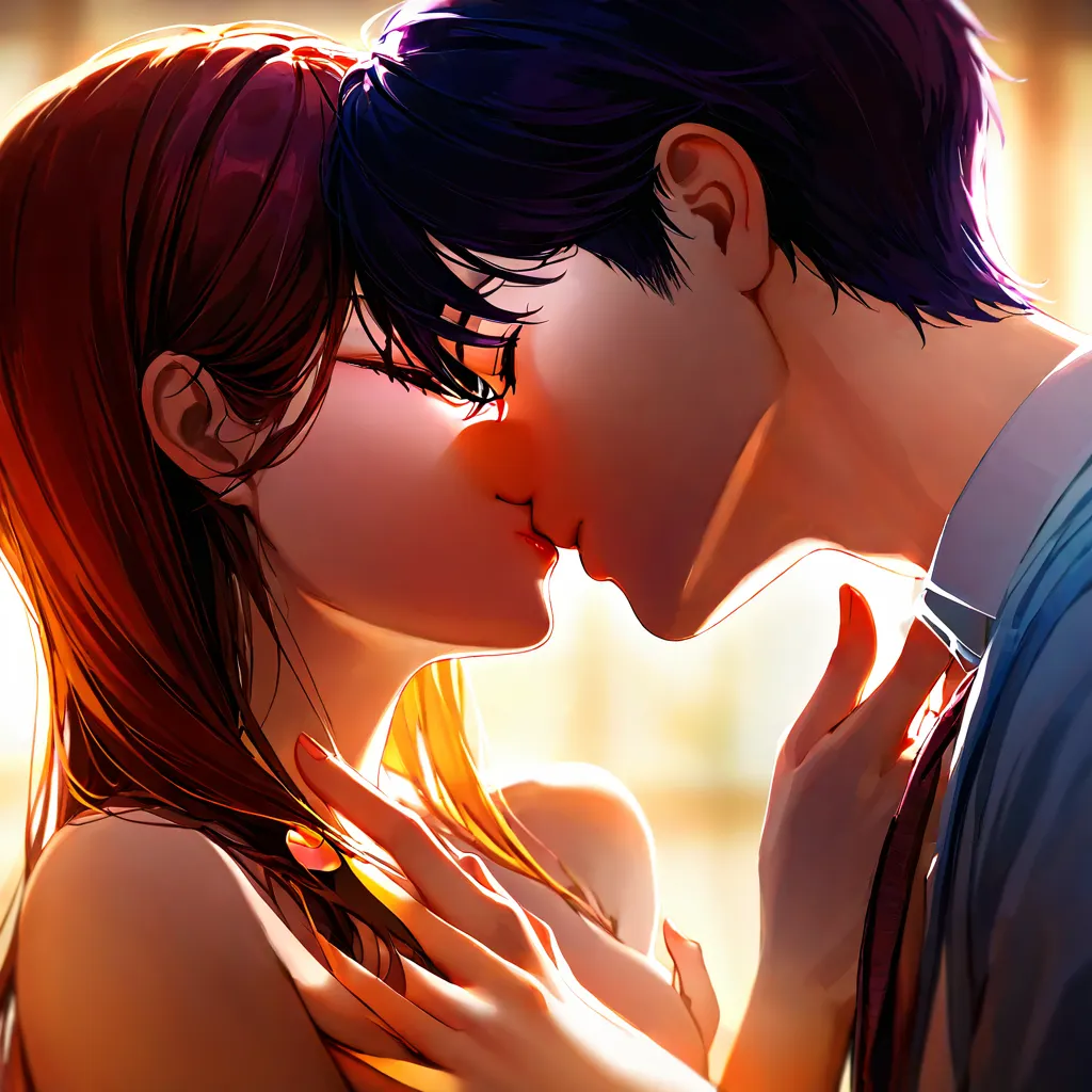 夕焼けに染まる二人のキス