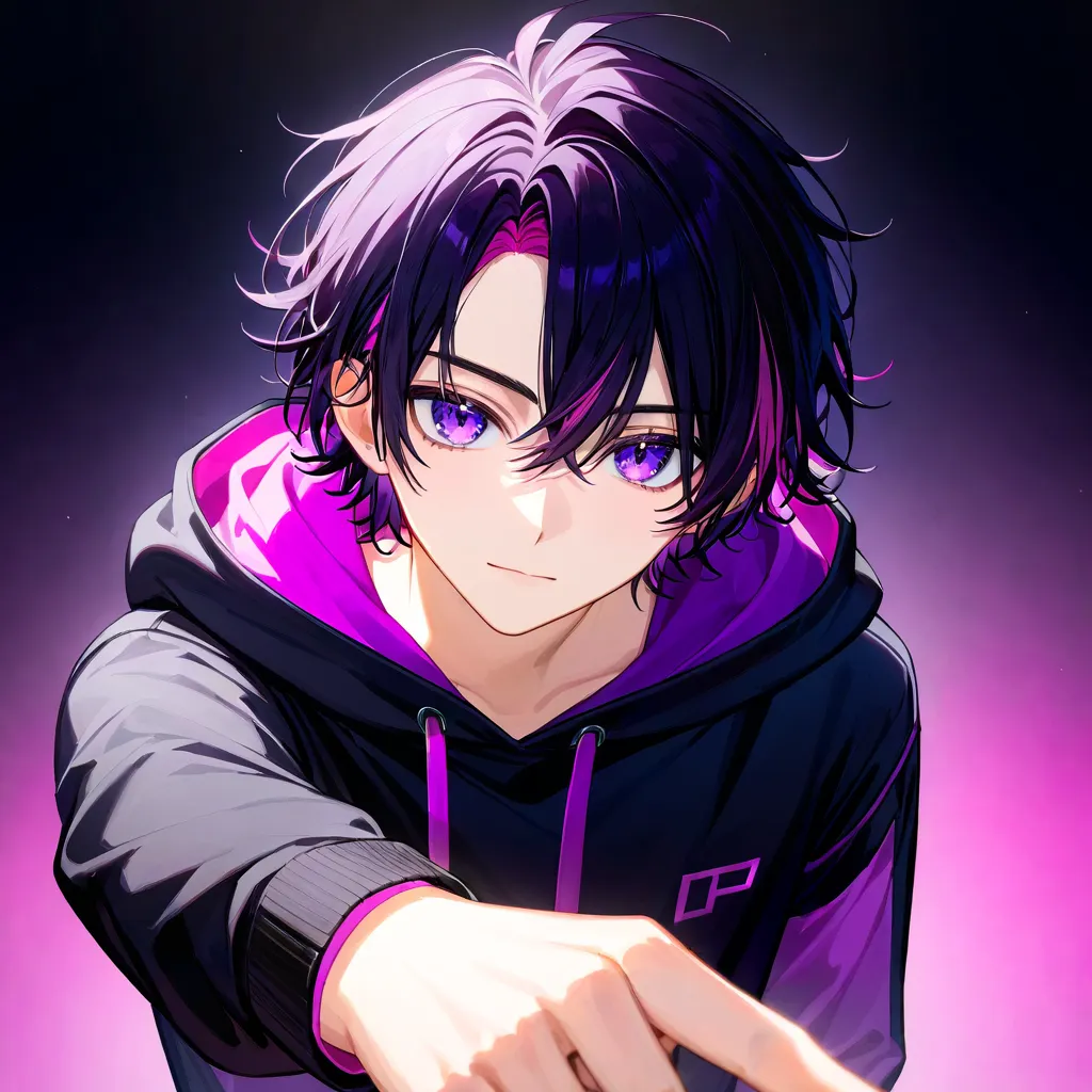 紫色の瞳と髪の青年