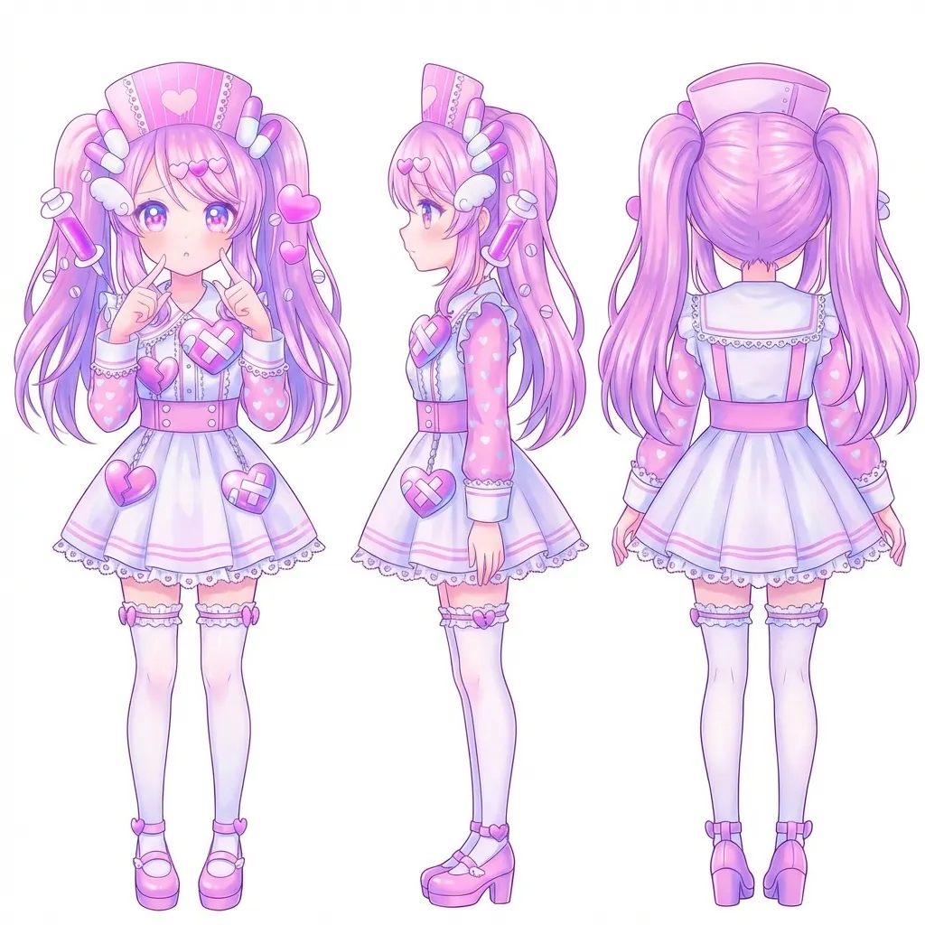 可愛いピンクナースのアニメキャラクターデザイン