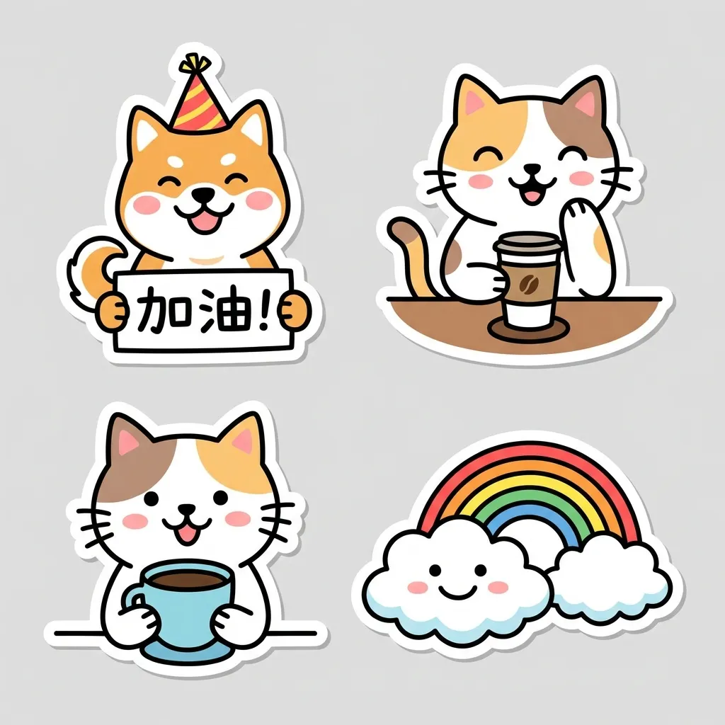 可愛動物與彩虹貼圖組