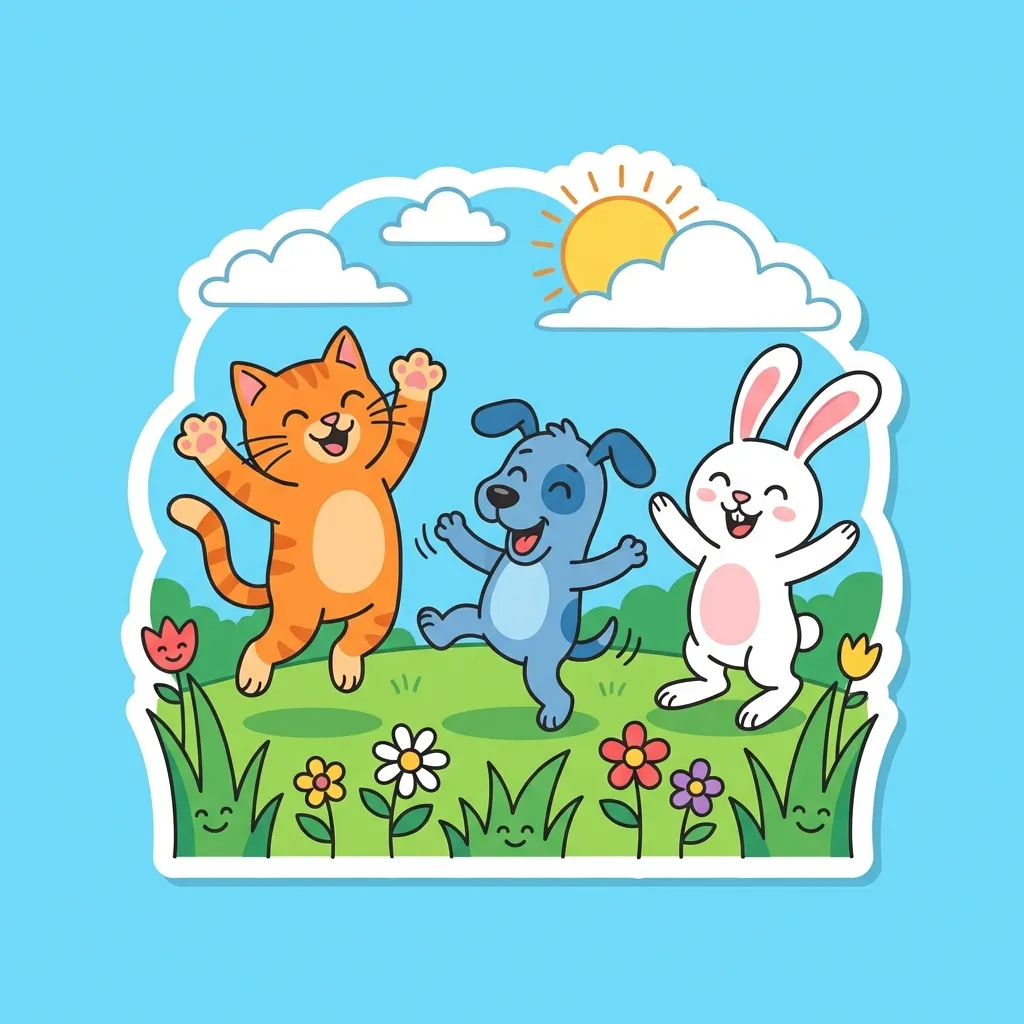 歡樂動物派對:貓狗兔草地跳躍趣