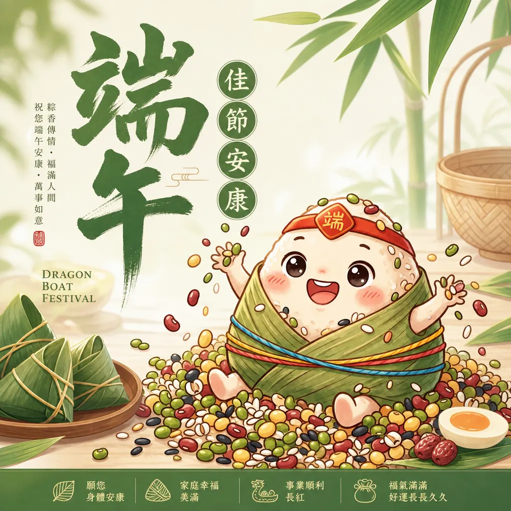 端午佳節安康：Q版萌粽與五穀豐登慶典