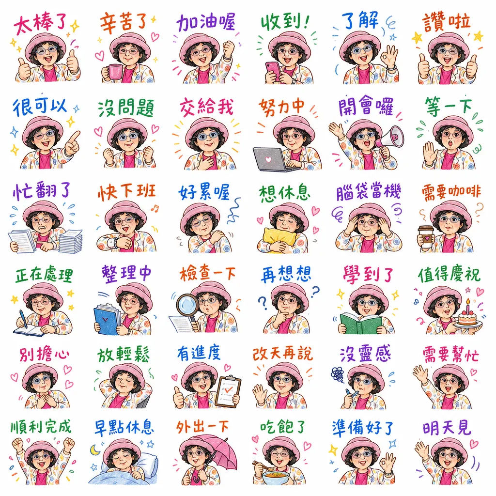 親切阿姨的日常工作生活貼圖包
