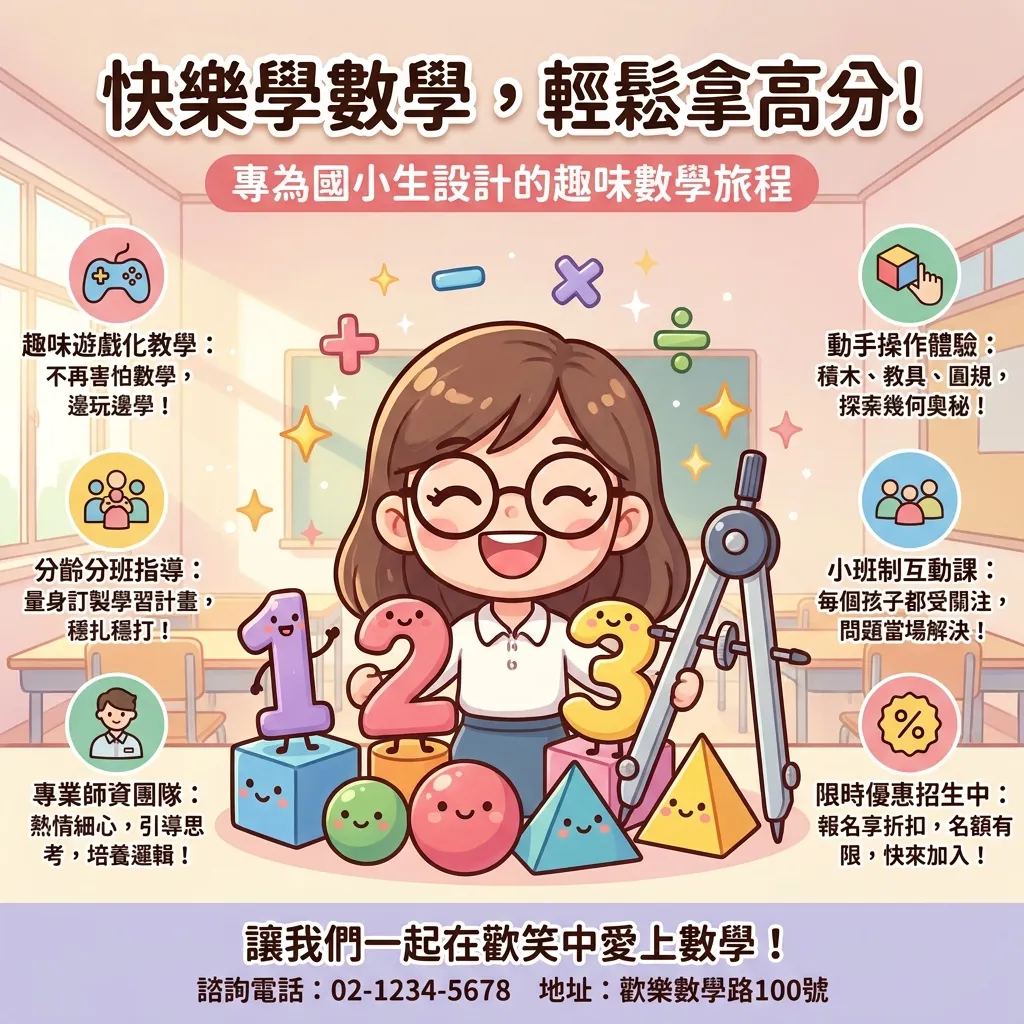 快樂學數學：Q版趣味國小數學補習班招生文宣
