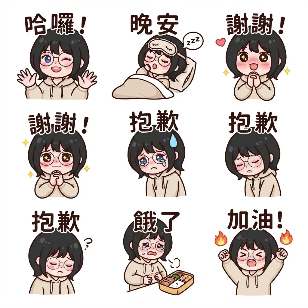 眼鏡少女的日常心情：Q版生活貼圖集