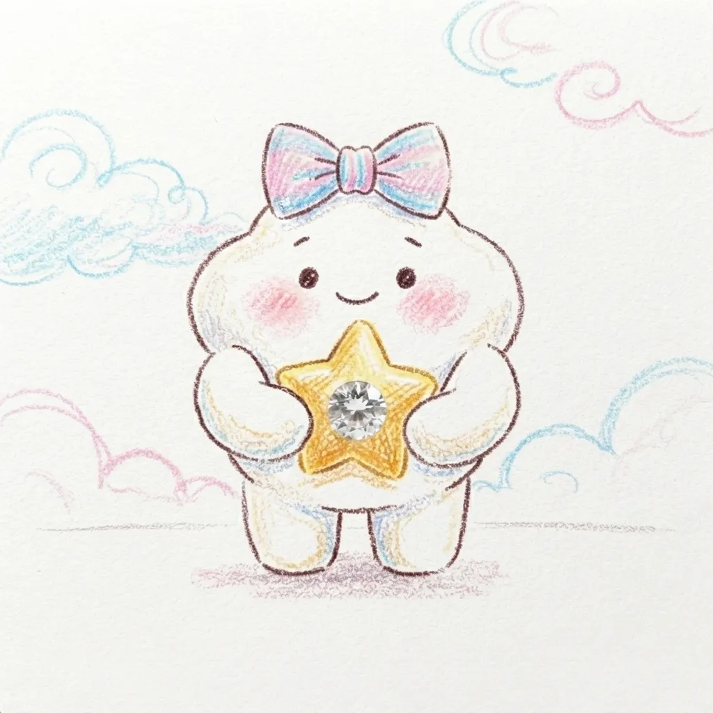 雲朵寶貝的閃耀星星：溫馨蠟筆手繪插畫