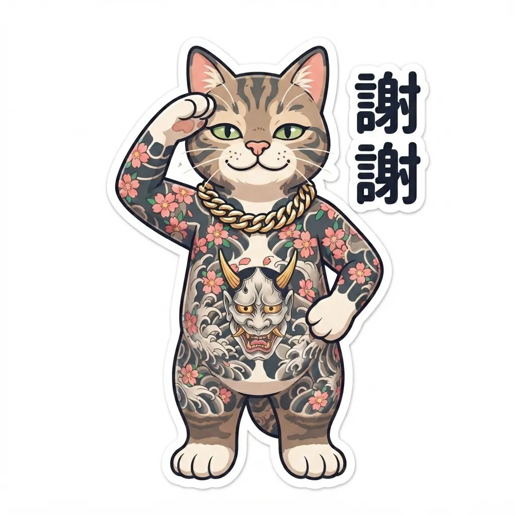 霸氣刺青虎斑貓:敬禮謝謝LINE貼圖