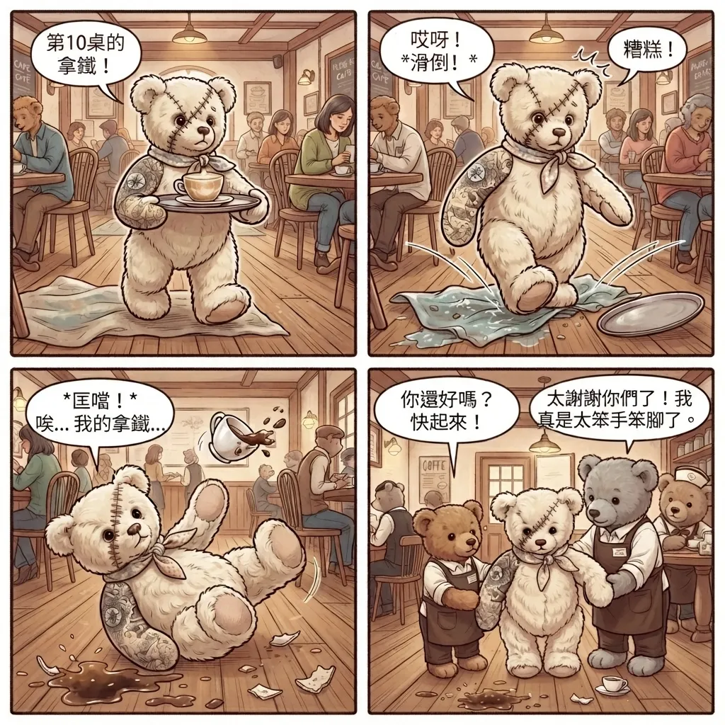 咖啡廳的意外時刻:刺青小熊服務生的日常