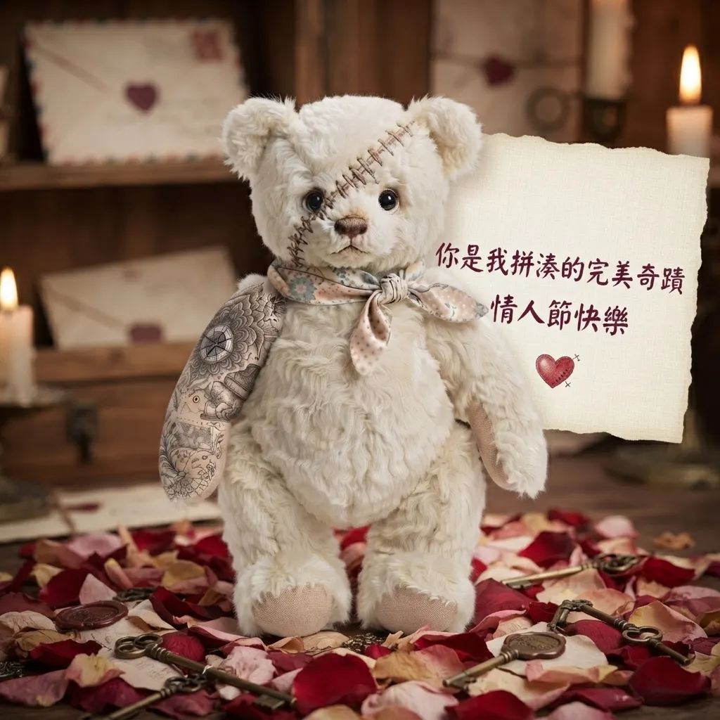 拼湊的愛:復古泰迪熊情人節賀卡