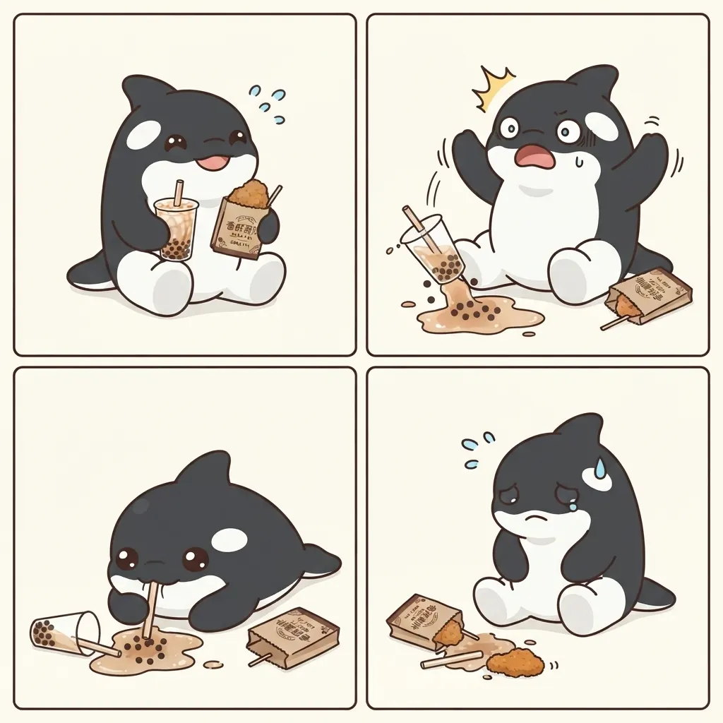 悲劇下午茶:虎鯨寶寶的珍珠奶茶災難