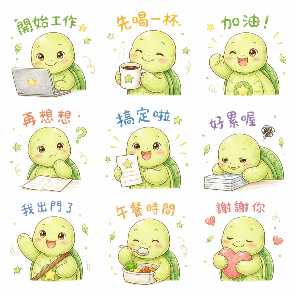 療癒系小烏龜上班族日常貼圖表情包 (九宮格)