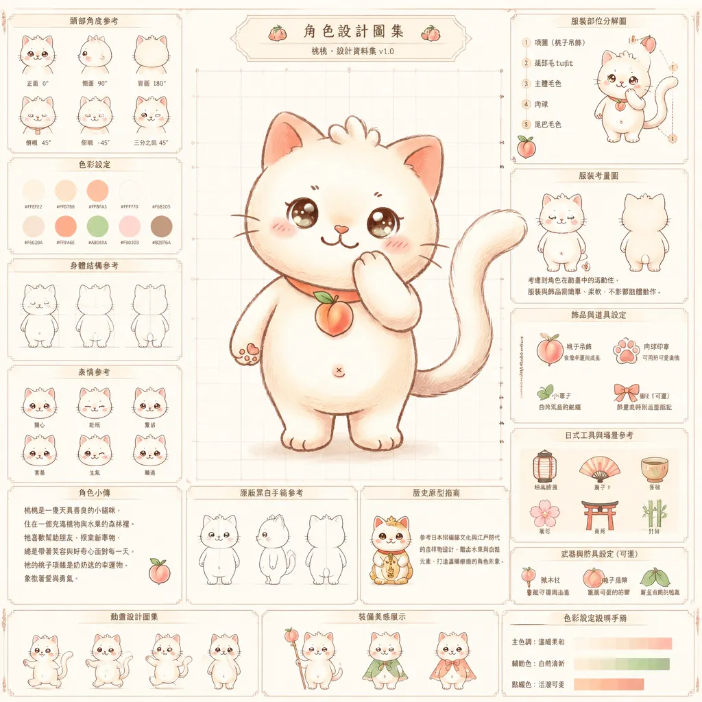 咪桃：溫暖森林中的可愛貓咪角色設計圖集