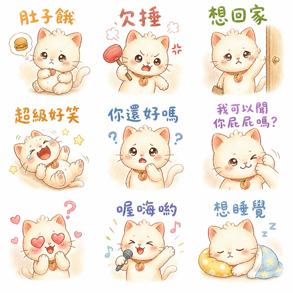 超萌蜜桃貓咪系列：九種療癒生活日常表情包