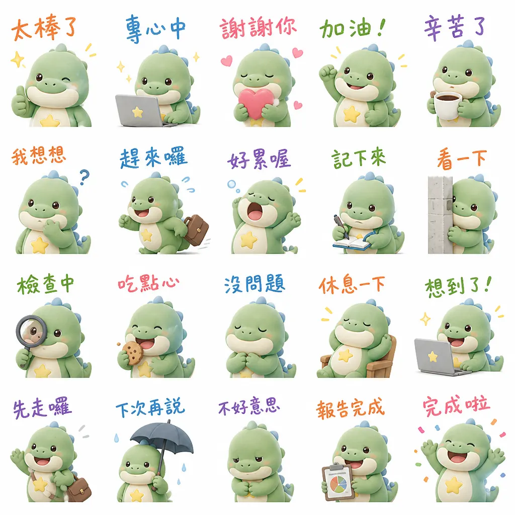 超萌Q版小恐龍:20款日常辦公生活表情貼圖包