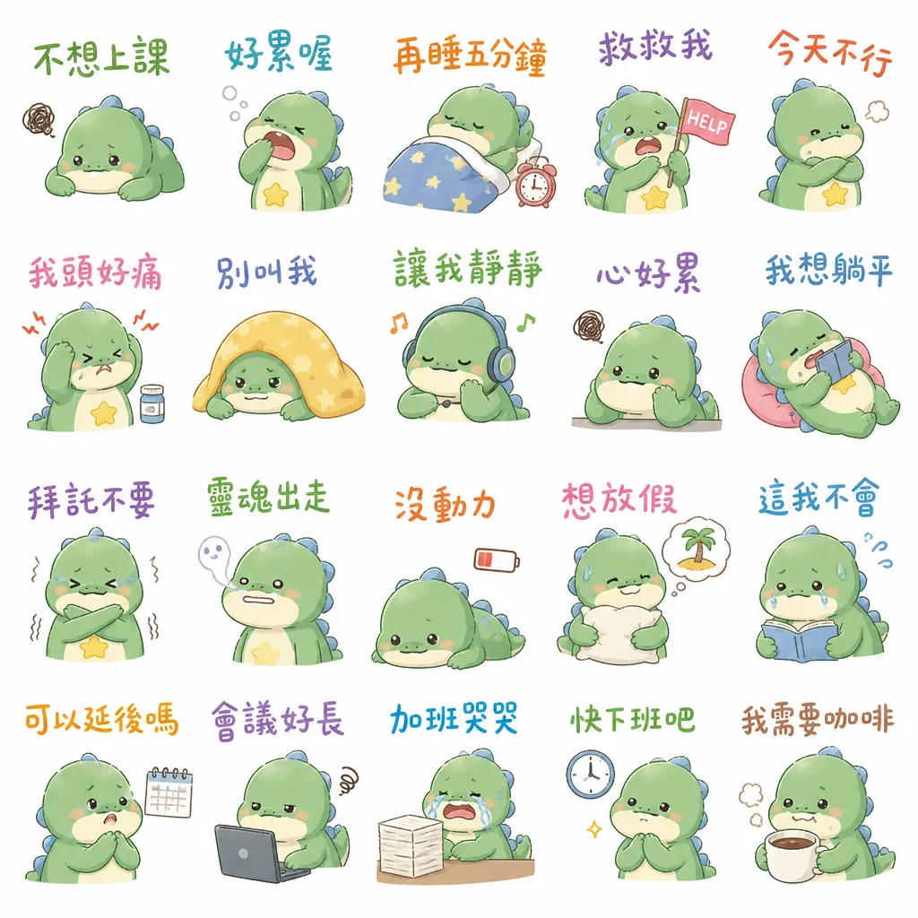 不想上課的厭世小恐龍:20款超實用日常表情包
