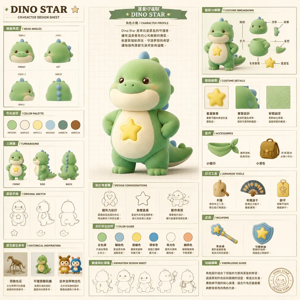星星守護者：小恐龍 Dino Star 角色設計圖