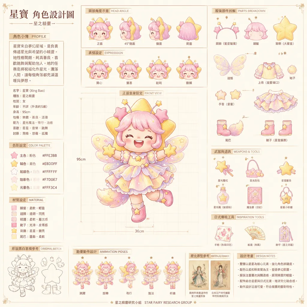 星之精靈星寶:夢幻色鉛筆角色設計圖