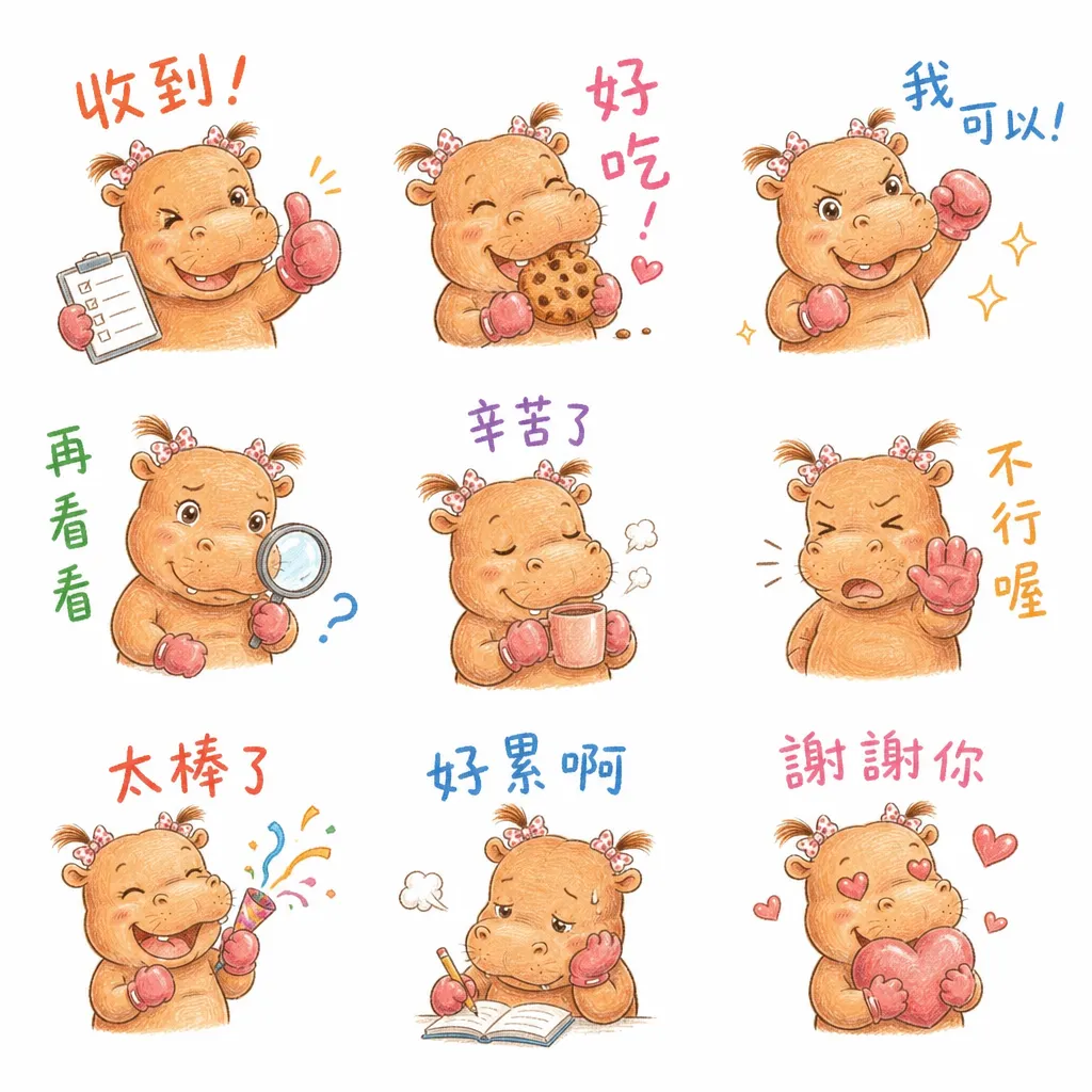 可愛小河馬日常心情貼圖集：九款暖心表情包