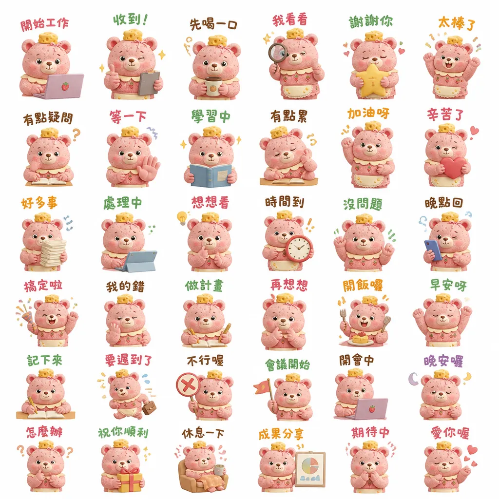 草莓起司薄荷熊:溫馨黏土定格風貼圖集