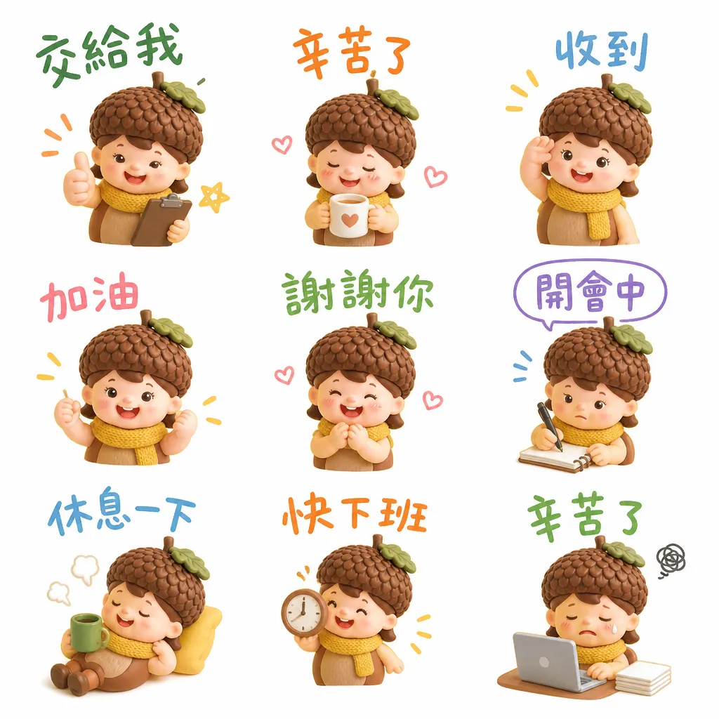 橡果小精靈的日常職場生活表情包九宮格