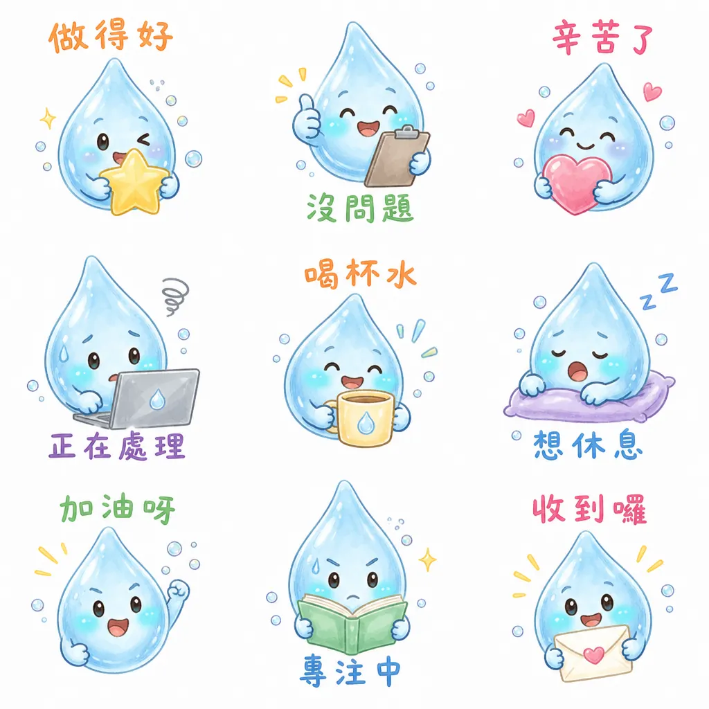 療癒系小水滴:九宮格日常職場表情包