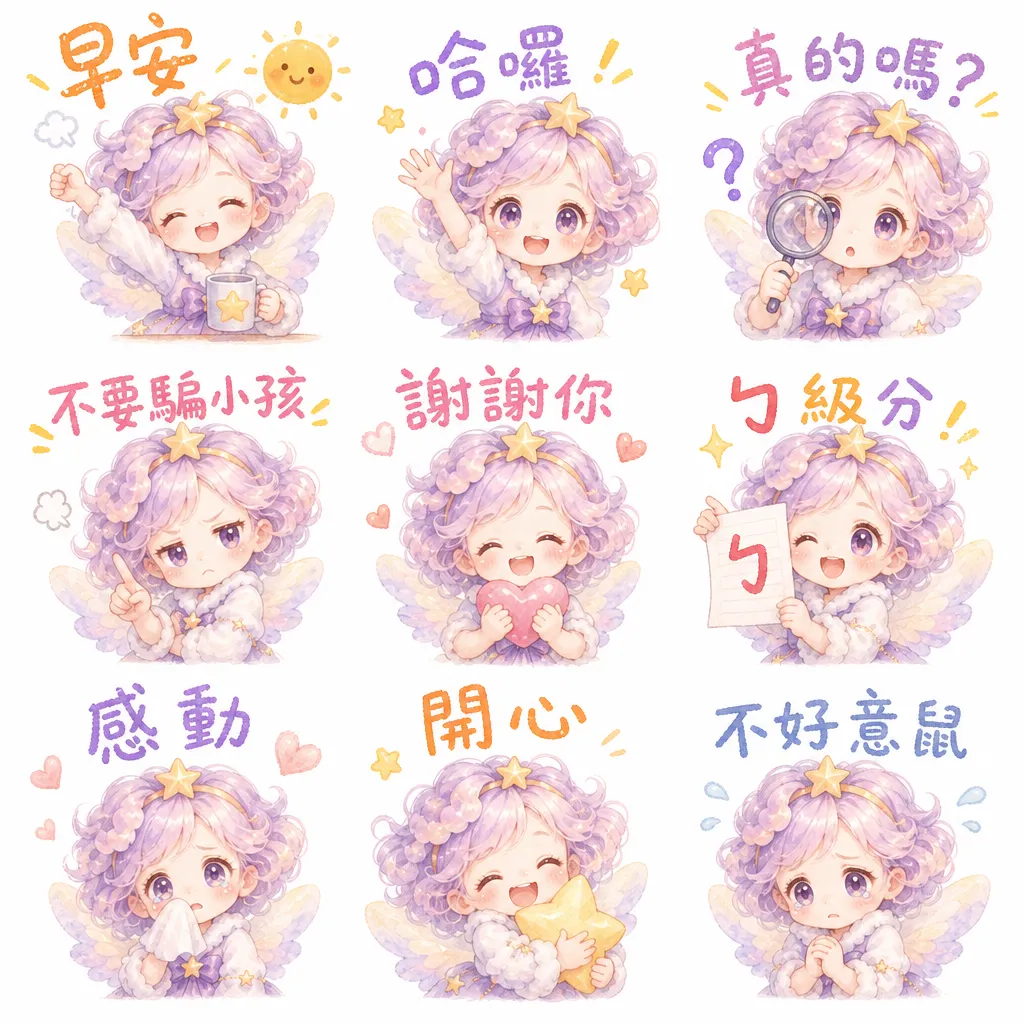 紫髮小天使日常表情包:溫暖生活的每一刻