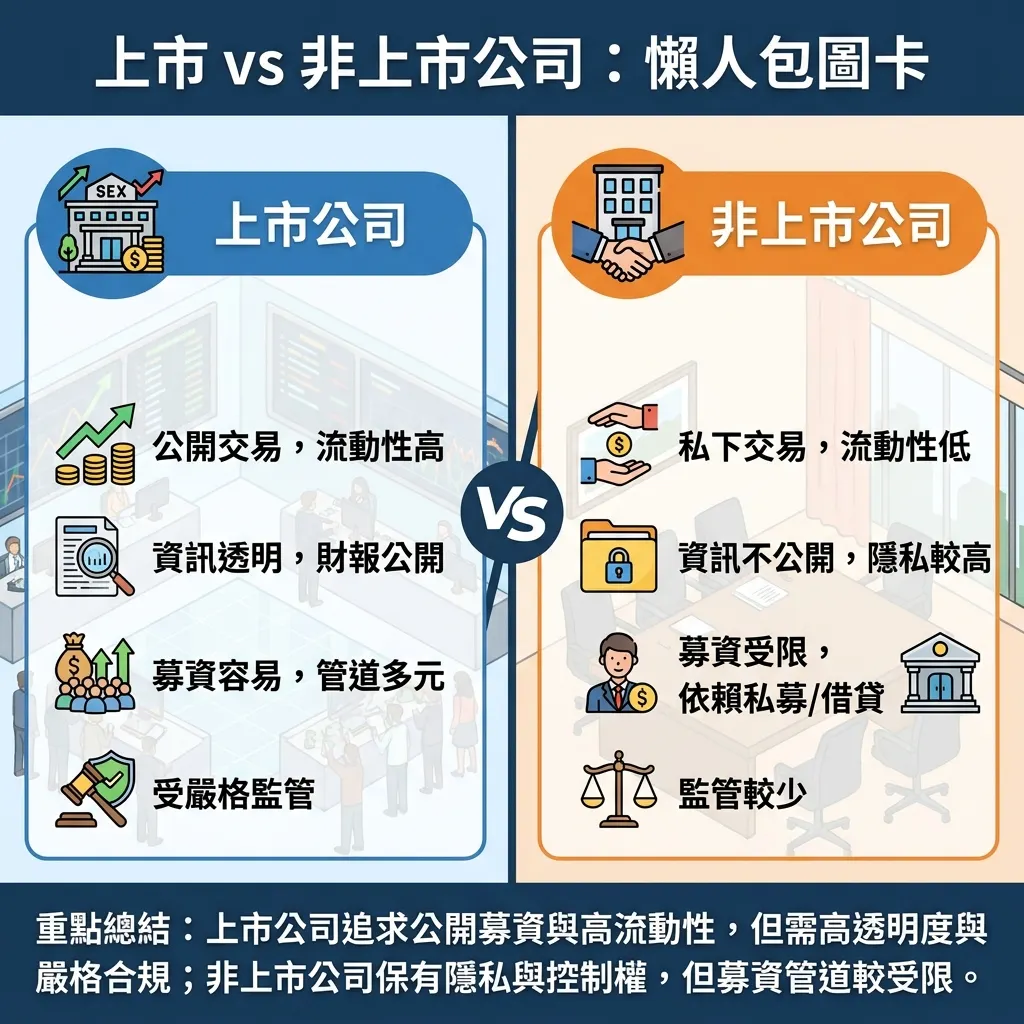 上市 vs 非上市公司：一分鐘理財懶人包圖卡
