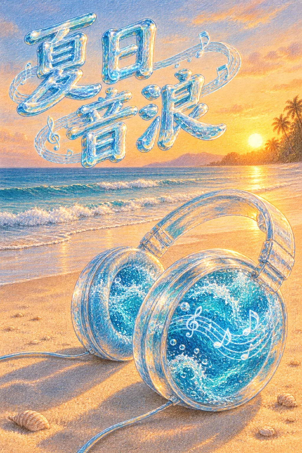 夏日音浪:夕陽下的文藝色鉛筆幻想