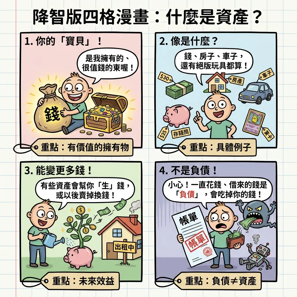 降智版四格漫畫:輕鬆搞懂什麼是資產