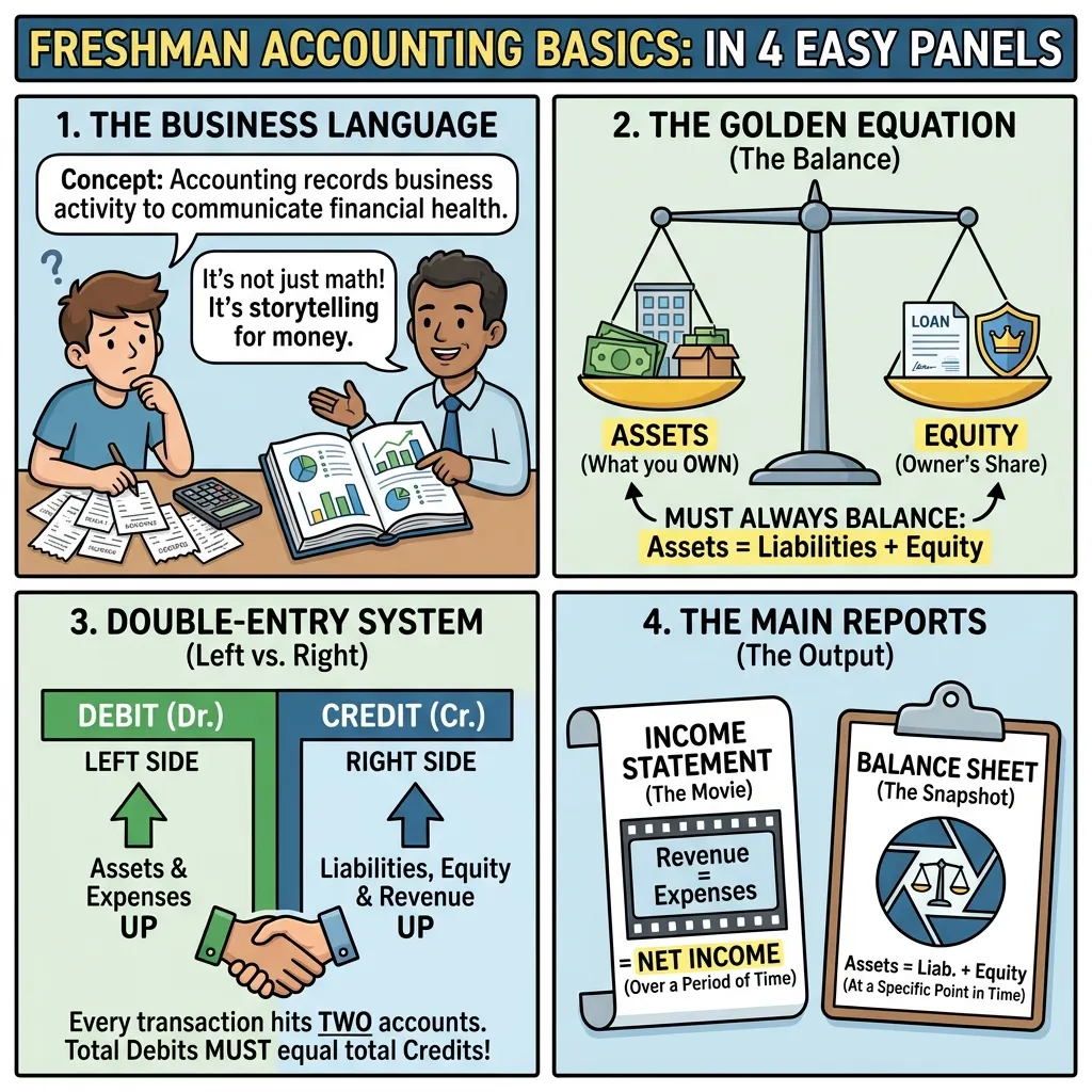 Freshman Accounting Basics: A 4-Panel Guide